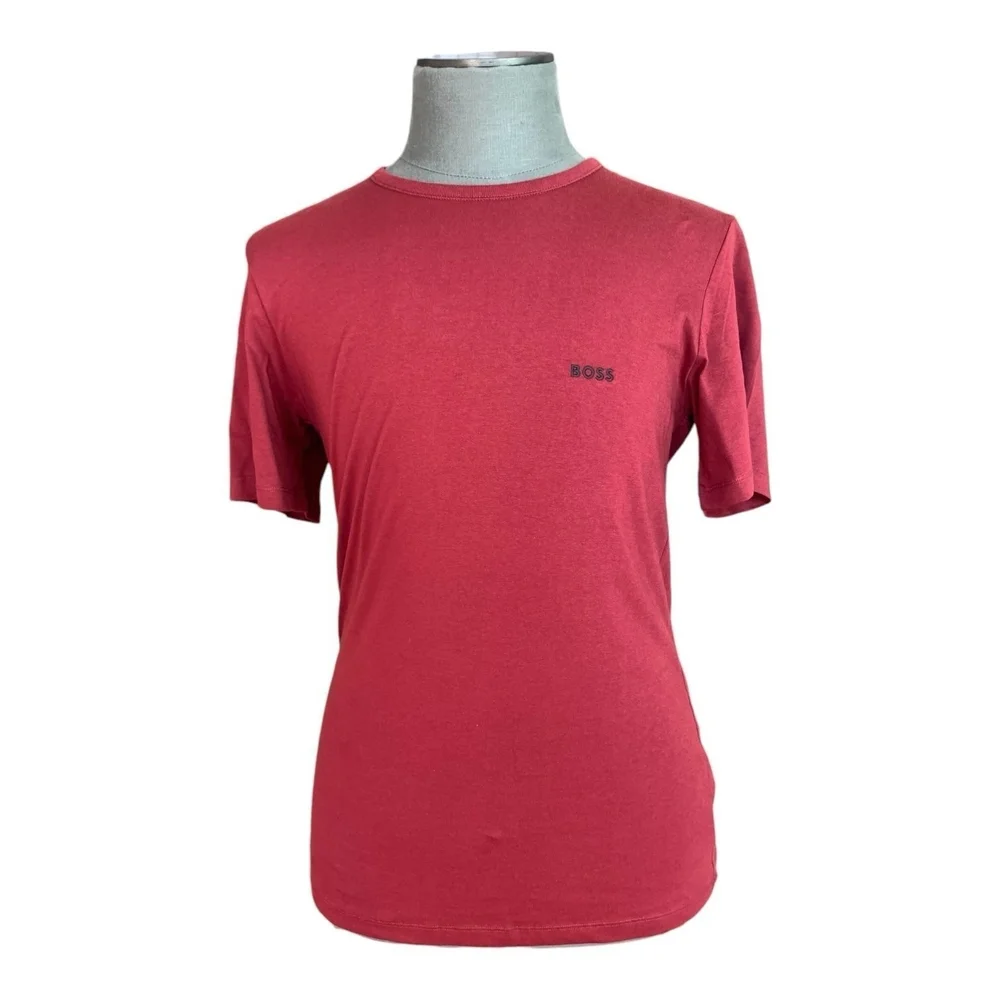 BOSS Hugo Boss Stretch Cotton Red T-Shirt Embroidered Logo Crew Neck Large NWOT